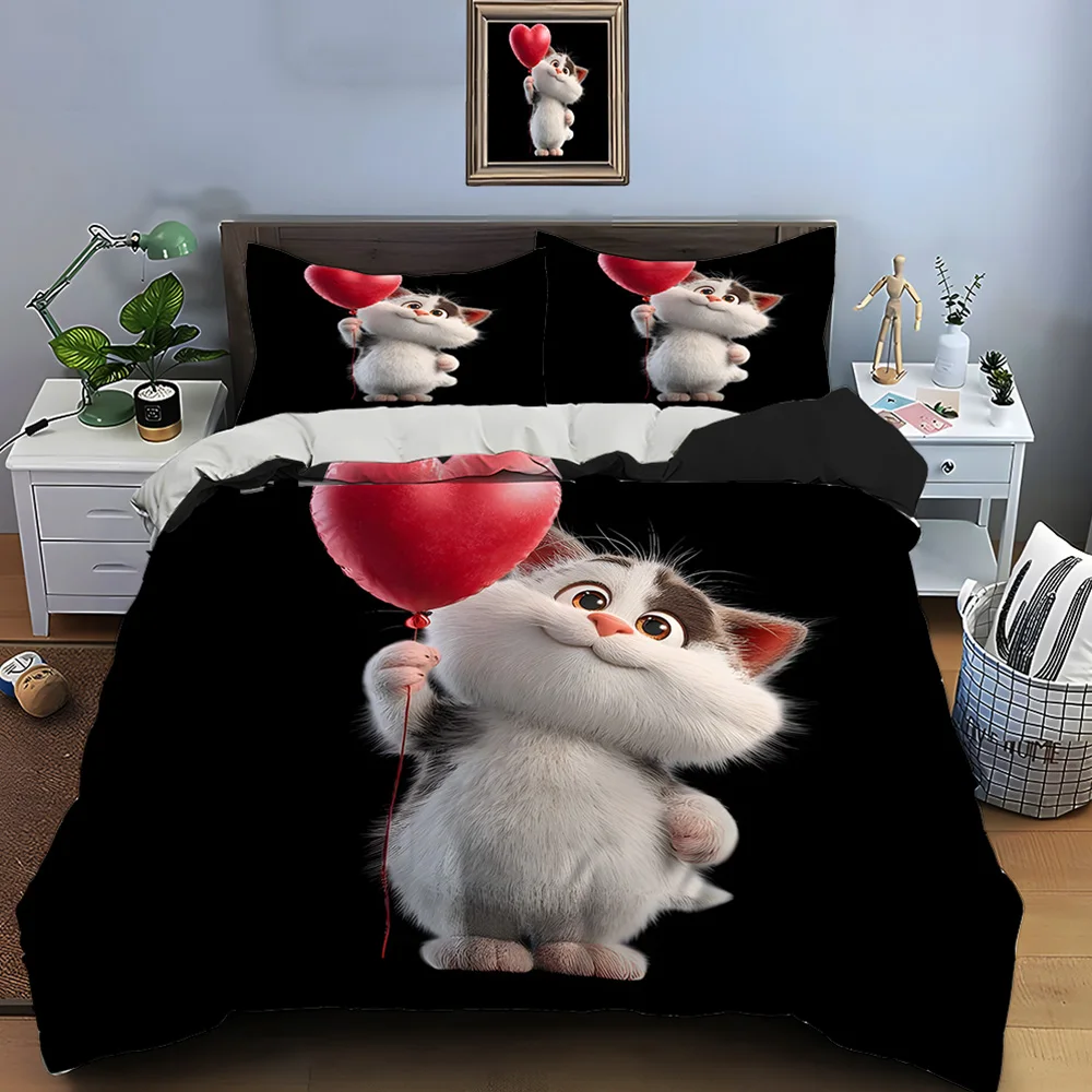 Cute cat holding heart balloon Bedding Set for Kids Luxury Gift 3pcs Digital Print Comforter Set Soft Comfortable Breathable
Cute cat holding heart balloon Bedding Set for Kids Luxury Gift 3pcs Digital Print Comforter Set Soft Comfortable Breathable