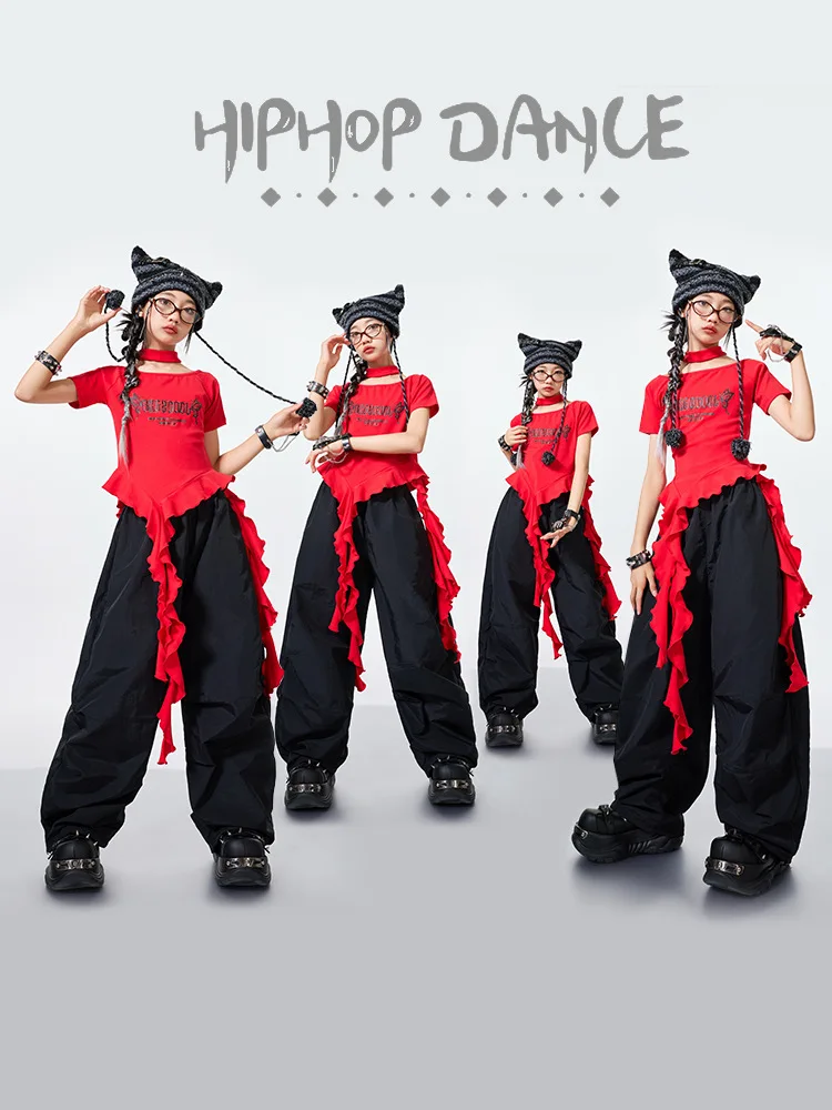 Girls Kpop Catwalk Show Stage Outfits Red Top Baggy Pants Jazz Hip Hop Dance Costume Group Performance Competition Show Clothing
Girls Kpop Catwalk Show Stage Outfits Red Top Baggy Pants Jazz Hip Hop Dance Costume Group Performance Competition Show Clothing