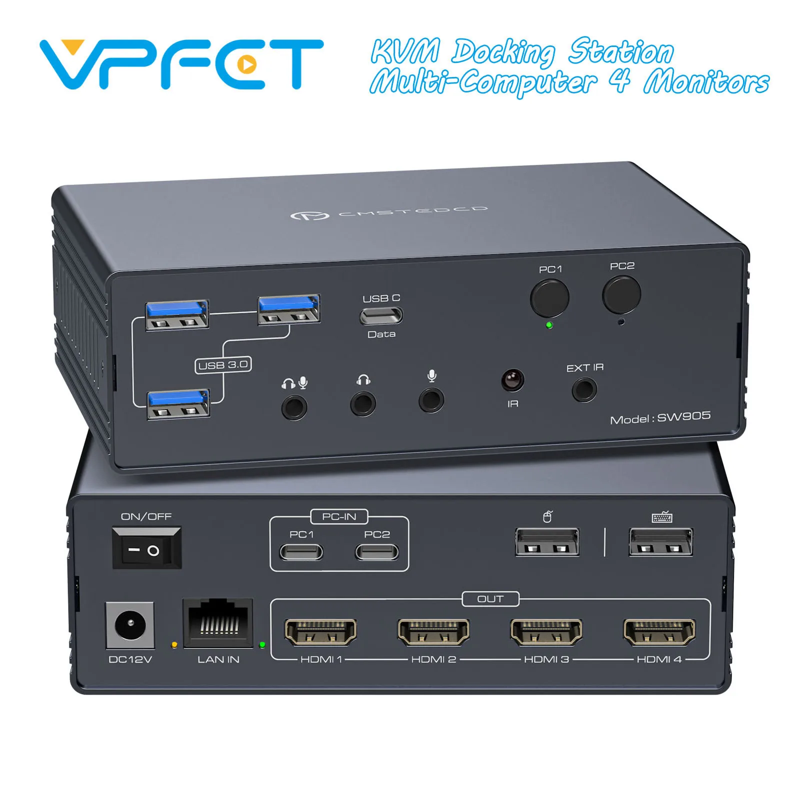 USB C KVM Switch Multi Computer Four Monitor HDMI 4K@60Hz KVM Docking Station Share 4 Monitors USB 3.2 Device 1000M Ethernet
USB C KVM Switch Multi Computer Four Monitor HDMI 4K@60Hz KVM Docking Station Share 4 Monitors USB 3.2 Device 1000M Ethernet