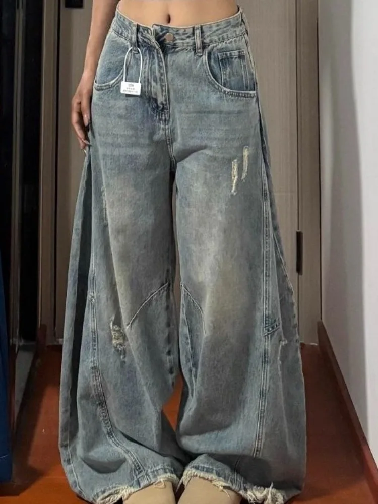 American Style High Waist Distressed Wide Leg Jeans Women Loose Fit Casual Straight Cut Long Pants Spring Summer New Arrival
American Style High Waist Distressed Wide Leg Jeans Women Loose Fit Casual Straight Cut Long Pants Spring Summer New Arrival