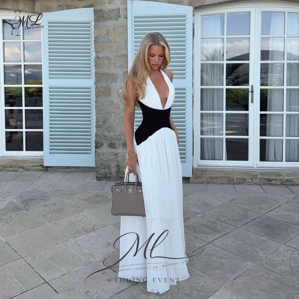 ML Elegant V Neck Evening Dress Halter Black and White A-Line Customized Chiffon Floor Length Prom Wedding Party Gown 2026
ML Elegant V Neck Evening Dress Halter Black and White A-Line Customized Chiffon Floor Length Prom Wedding Party Gown 2026
