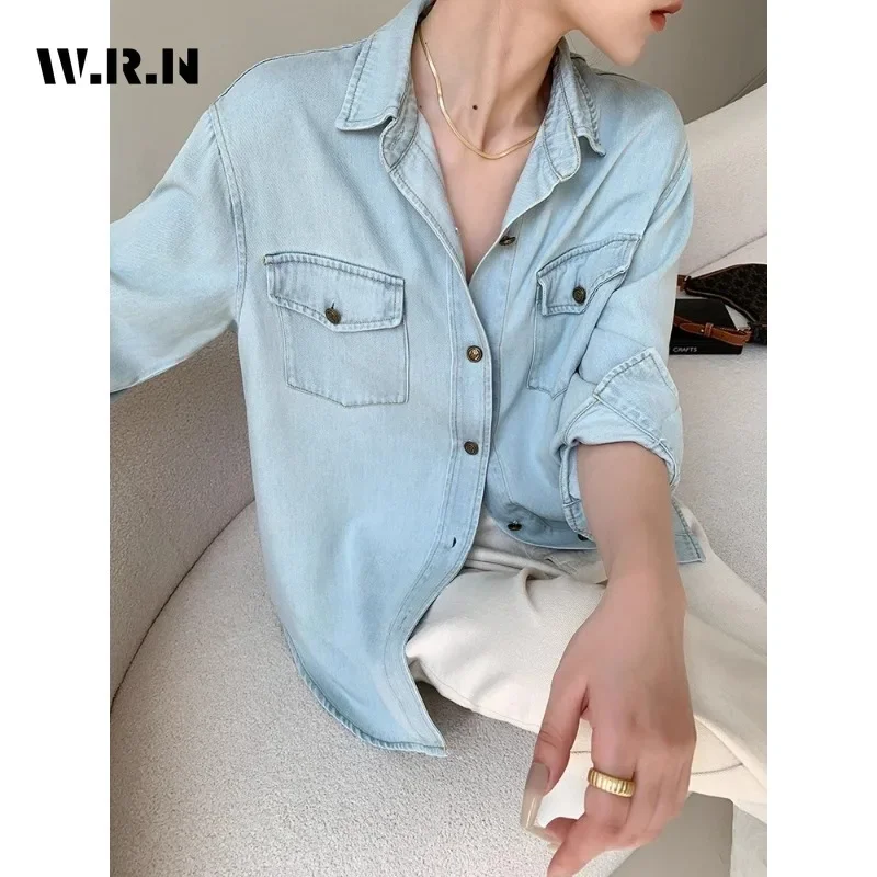 2023 Winter Korean Chic Style Loose Casual Turn-down Collar Denim Shirt Women Fashion Street Style Blue Y2K Loose Jean Blouse
2023 Winter Korean Chic Style Loose Casual Turn-down Collar Denim Shirt Women Fashion Street Style Blue Y2K Loose Jean Blouse