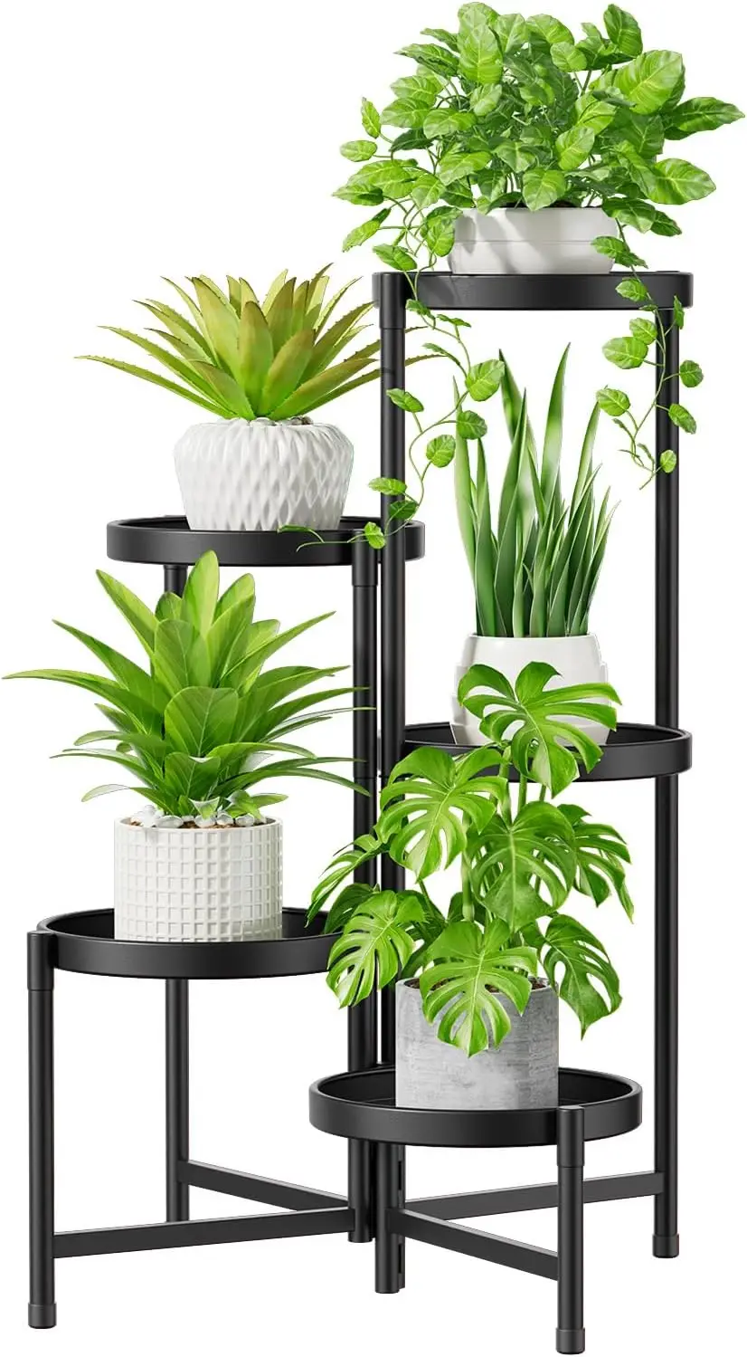 5-Tier Large Plant Stand with 10-Inch Tray, Metal Corner Flower Shelf for Indoor Outdoor Use, Folding Tall Rack in Modern Black
5-Tier Large Plant Stand with 10-Inch Tray, Metal Corner Flower Shelf for Indoor Outdoor Use, Folding Tall Rack in Modern Black
