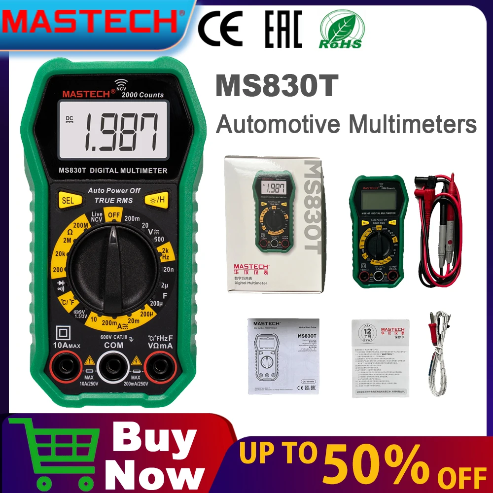 MASTECH MS830T Digital Multimeter AC/DC Voltmeter Current Diode Triode Meter Tester Resistance Electronic Test Tools
MASTECH MS830T Digital Multimeter AC/DC Voltmeter Current Diode Triode Meter Tester Resistance Electronic Test Tools