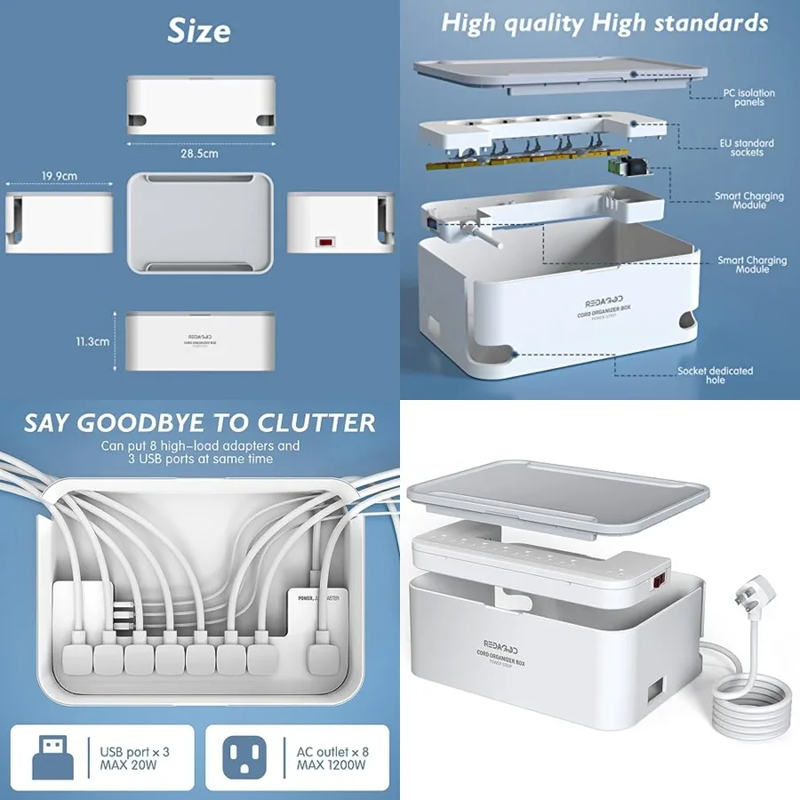 Power Strips with Cable Management Box, Surge Protector with 8 Outlets 3 USB Ports with Switch Control, 6.6 Feet Plug Extension
Power Strips with Cable Management Box, Surge Protector with 8 Outlets 3 USB Ports with Switch Control, 6.6 Feet Plug Extension
