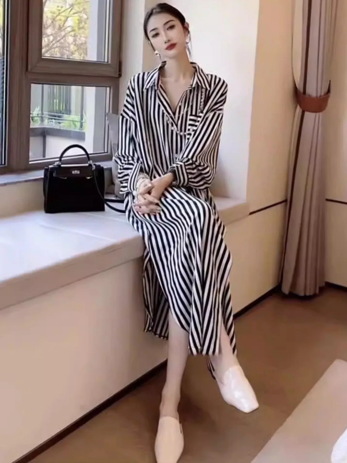Spring 2026 plus Size Women's Striped Collar Long Sve Sun Protection irt Dr mid Length A-Line Casual Dr
Spring 2026 plus Size Women's Striped Collar Long Sve Sun Protection irt Dr mid Length A-Line Casual Dr