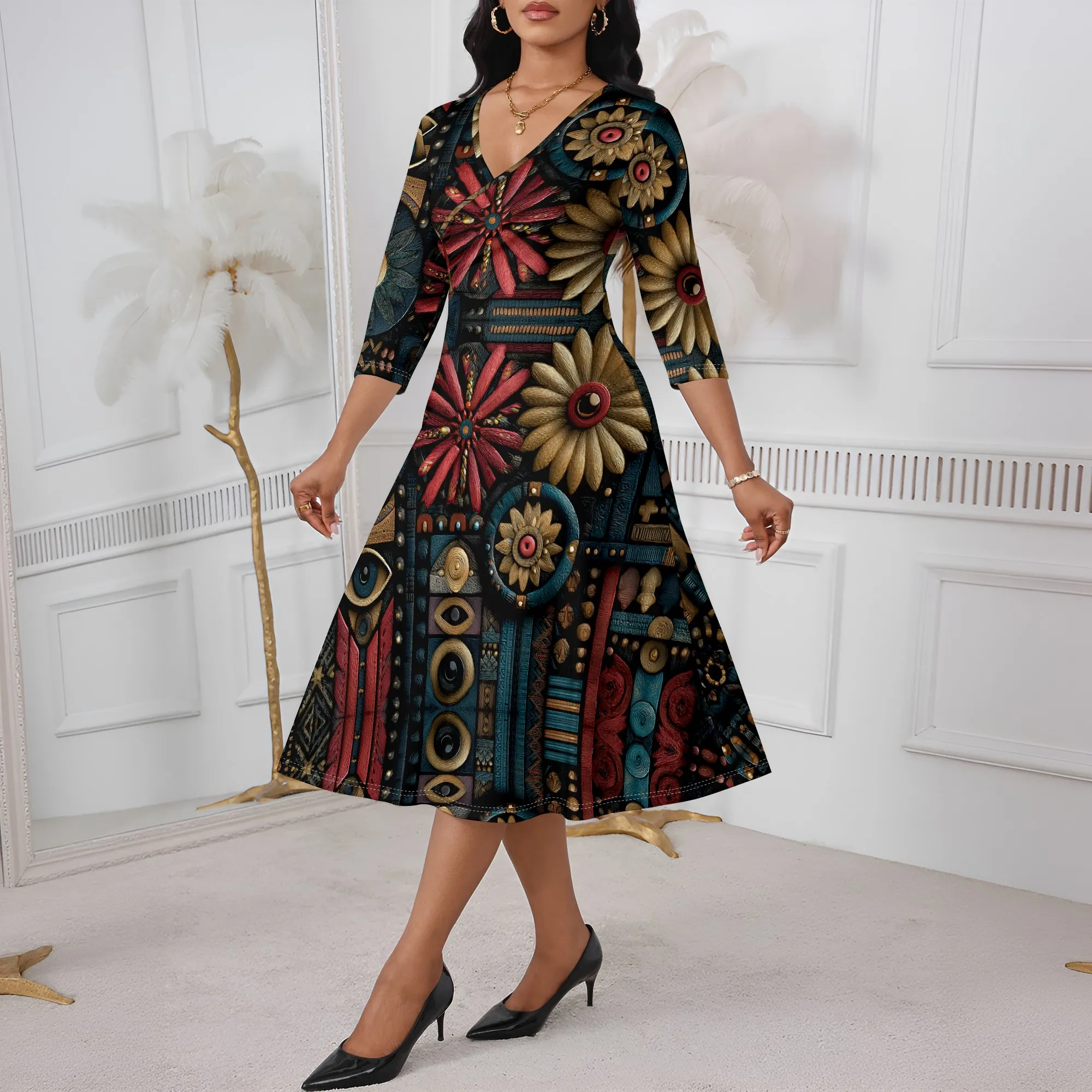 Tribal Carved Floral Dress XS-3XL African Art Inspired Midi for Juneteenth, Afro Festival or Cultural Celebration
Tribal Carved Floral Dress XS-3XL African Art Inspired Midi for Juneteenth, Afro Festival or Cultural Celebration