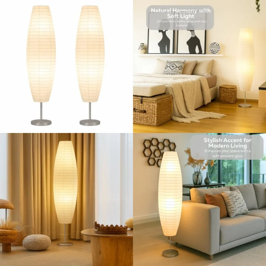 Paper Floor Lamp Set of 2, 59" Tall Modern Standing Lamps for Living Room, Bedroom, Dorm, Apartment, Asian Style Rice Paper Sha
Paper Floor Lamp Set of 2, 59" Tall Modern Standing Lamps for Living Room, Bedroom, Dorm, Apartment, Asian Style Rice Paper Sha