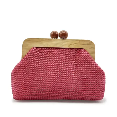 Bolso de mano de concha con Clip de madera para mujer, bolsos cruzados de hombro con cadenas de paja, bolso de playa informal de verano, monedero de fiesta elegante