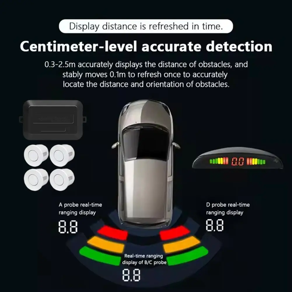 Car LED Parking Sensor Kit 4 Sensors 22mm Reverse Radar System 4-detection Sound Reversing Radar Alert Indicator E1K9
Car LED Parking Sensor Kit 4 Sensors 22mm Reverse Radar System 4-detection Sound Reversing Radar Alert Indicator E1K9