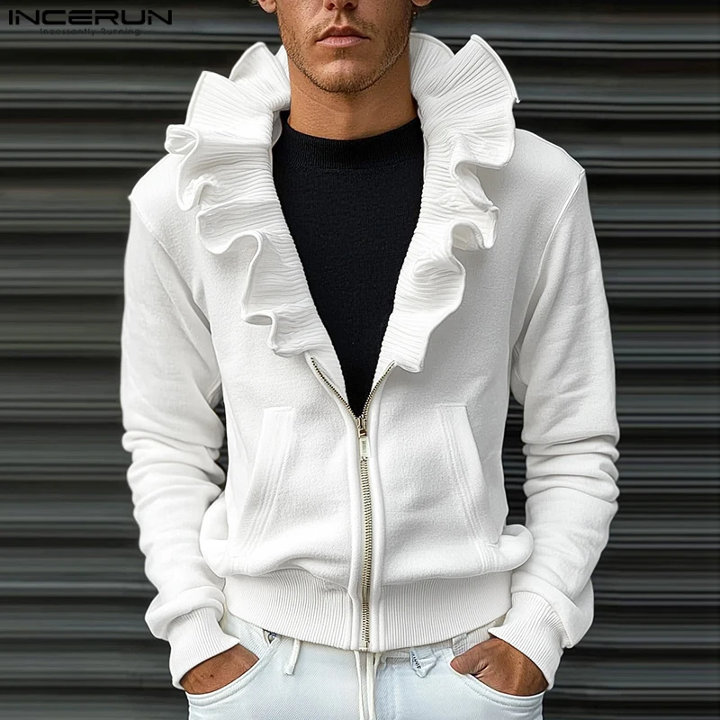 INCERUN Tops American Style Fashion Men Solid Ruffle Edge Patchwork Jacket Male Clubwear Zipper Knitted Long Sleeved Jacket Coat
INCERUN Tops American Style Fashion Men Solid Ruffle Edge Patchwork Jacket Male Clubwear Zipper Knitted Long Sleeved Jacket Coat