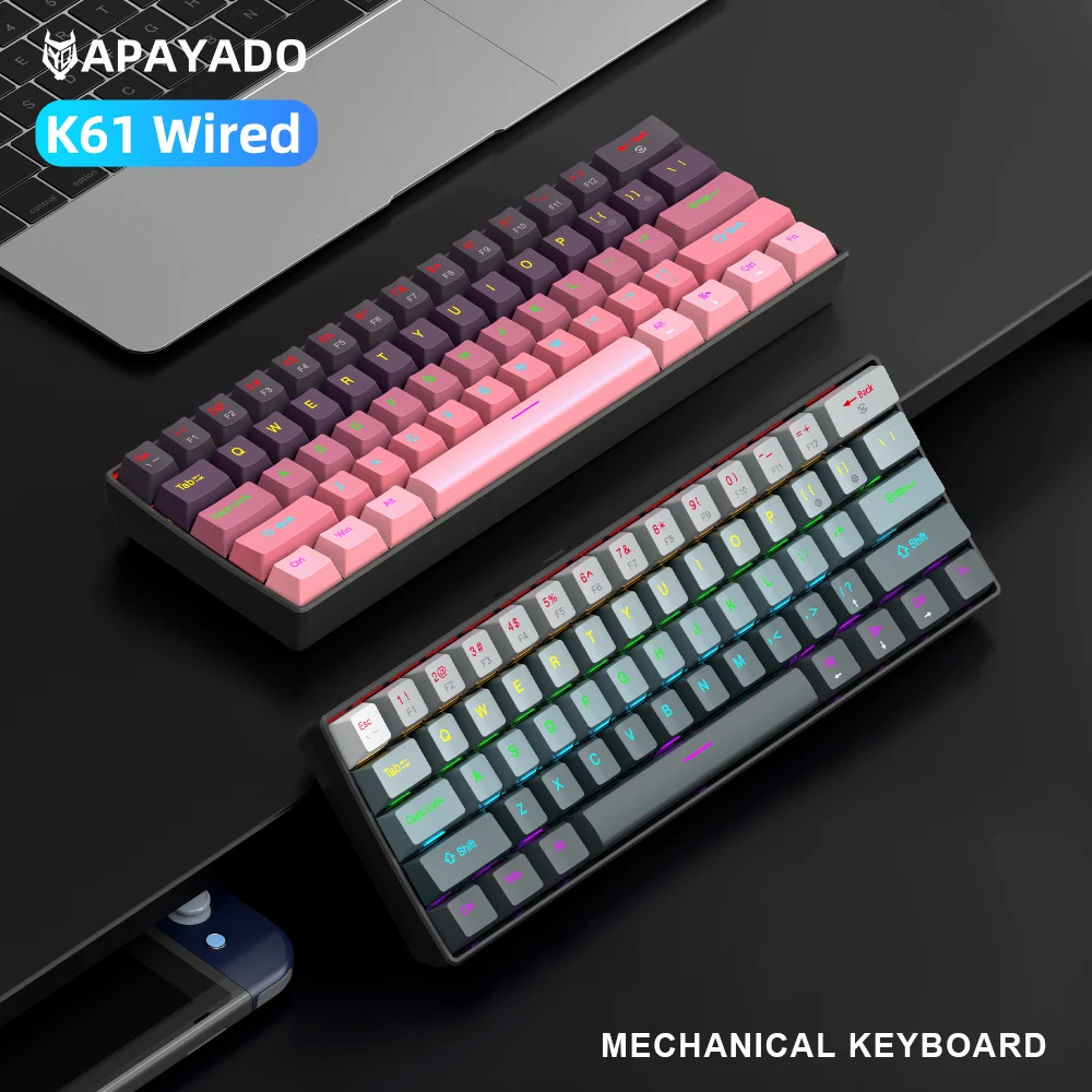 Mechanical keyboard APAYADO Wired Gradient 60% keyboard RGB Backlit 61 Keys gaming accessories Mini Layout for PC/Laptop
Mechanical keyboard APAYADO Wired Gradient 60% keyboard RGB Backlit 61 Keys gaming accessories Mini Layout for PC/Laptop