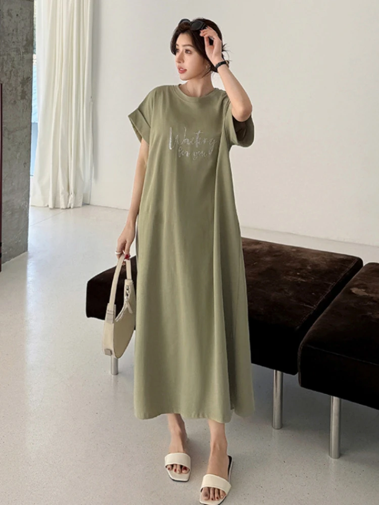 Summer Long Dress Women's Loose Round Neck Short Sleeve Dress French Hot Diamond Oversized Dress
Summer Long Dress Women's Loose Round Neck Short Sleeve Dress French Hot Diamond Oversized Dress