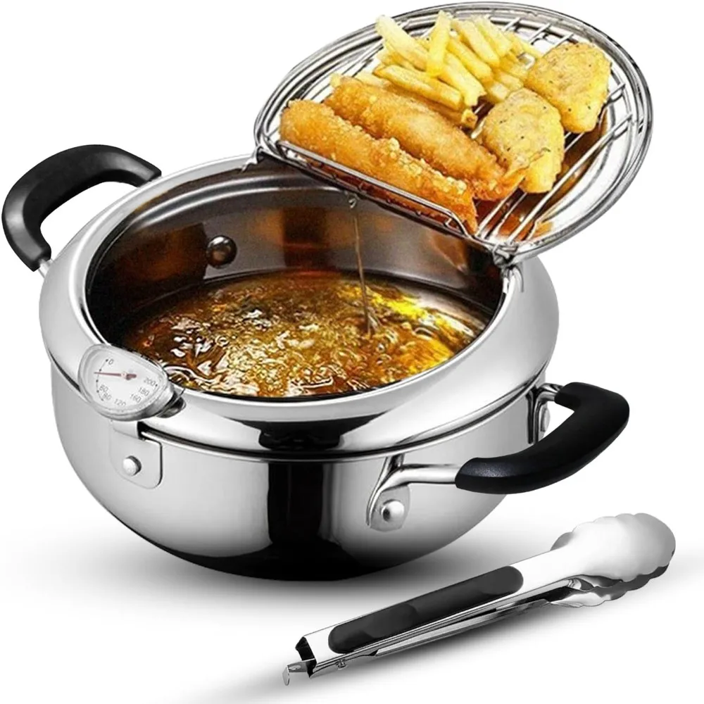 9.4 Inch Stainless Steel Deep Fryer with Temperature Control, Cool Touch Handles for Safe Cooking - Great for Fries, Chicken
9.4 Inch Stainless Steel Deep Fryer with Temperature Control, Cool Touch Handles for Safe Cooking - Great for Fries, Chicken
