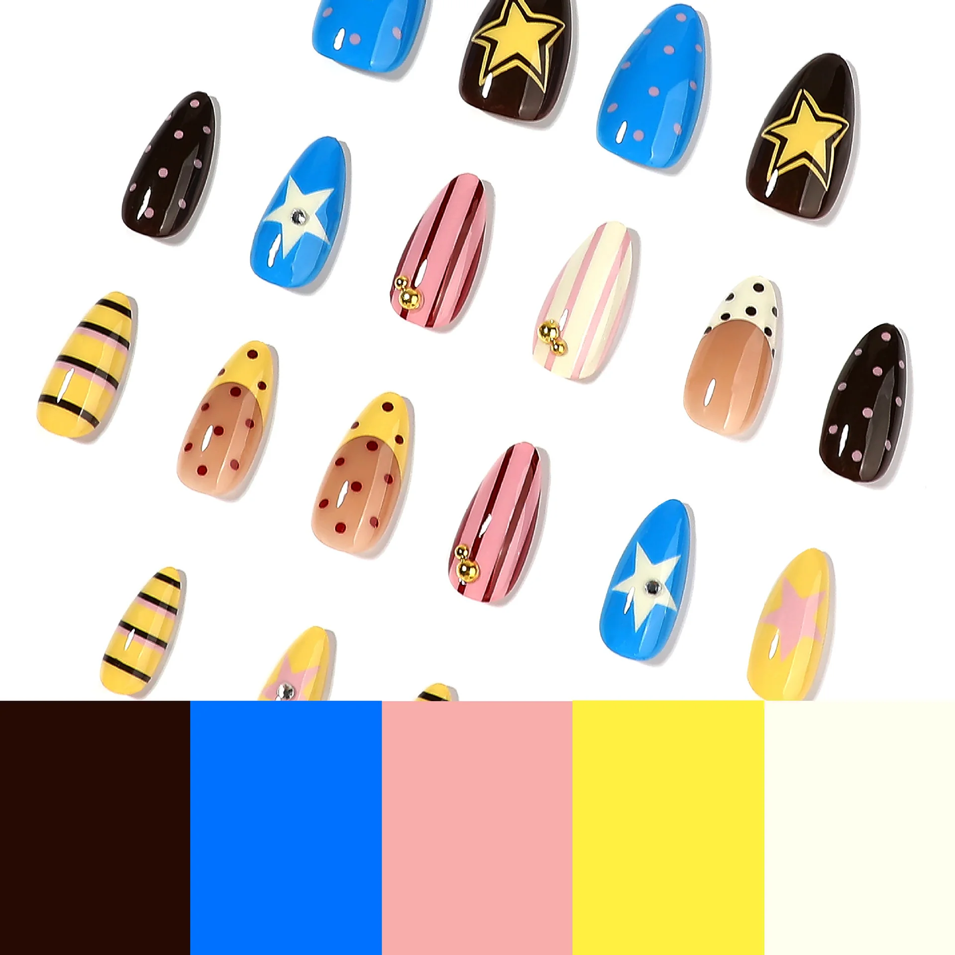 Dopamine French Style Wearable Nail Tips Polka Dot Star Striped Almond Shape Artificial Nails False Nails Nail Stickers
Dopamine French Style Wearable Nail Tips Polka Dot Star Striped Almond Shape Artificial Nails False Nails Nail Stickers