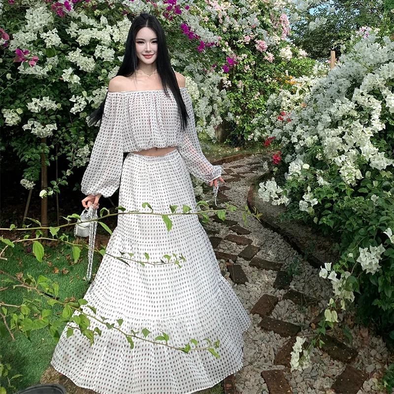 Vaion Beachside Retro One oulder Long Dr White Gold Tead Print Fairy Long Sve Top f Skirt Set Women's Faion
Vaion Beachside Retro One oulder Long Dr White Gold Tead Print Fairy Long Sve Top f Skirt Set Women's Faion