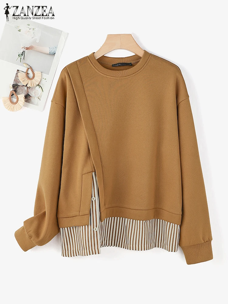 ZANZEA Autumn Women Long Sleeve Hoodies 2025 Fake Two Piece O-Neck Sweatshirt Fashion Loose Stripes Splicing Front Slit Pullover
ZANZEA Autumn Women Long Sleeve Hoodies 2025 Fake Two Piece O-Neck Sweatshirt Fashion Loose Stripes Splicing Front Slit Pullover