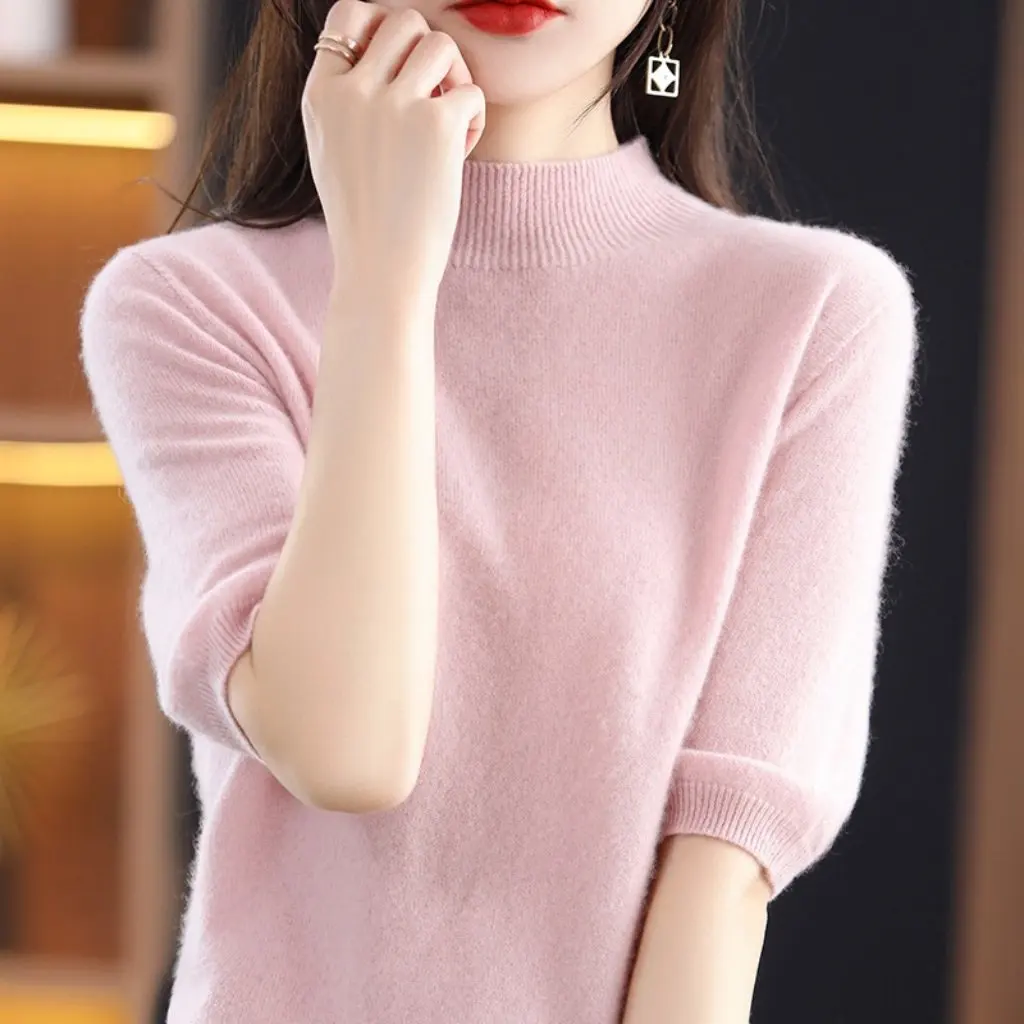 Women's 100% Full Wool Cashmere Sweater Half-Turtleneck Short-Sleeved Loose Slimming Knitted Top All-Match Style in Stock
Women's 100% Full Wool Cashmere Sweater Half-Turtleneck Short-Sleeved Loose Slimming Knitted Top All-Match Style in Stock