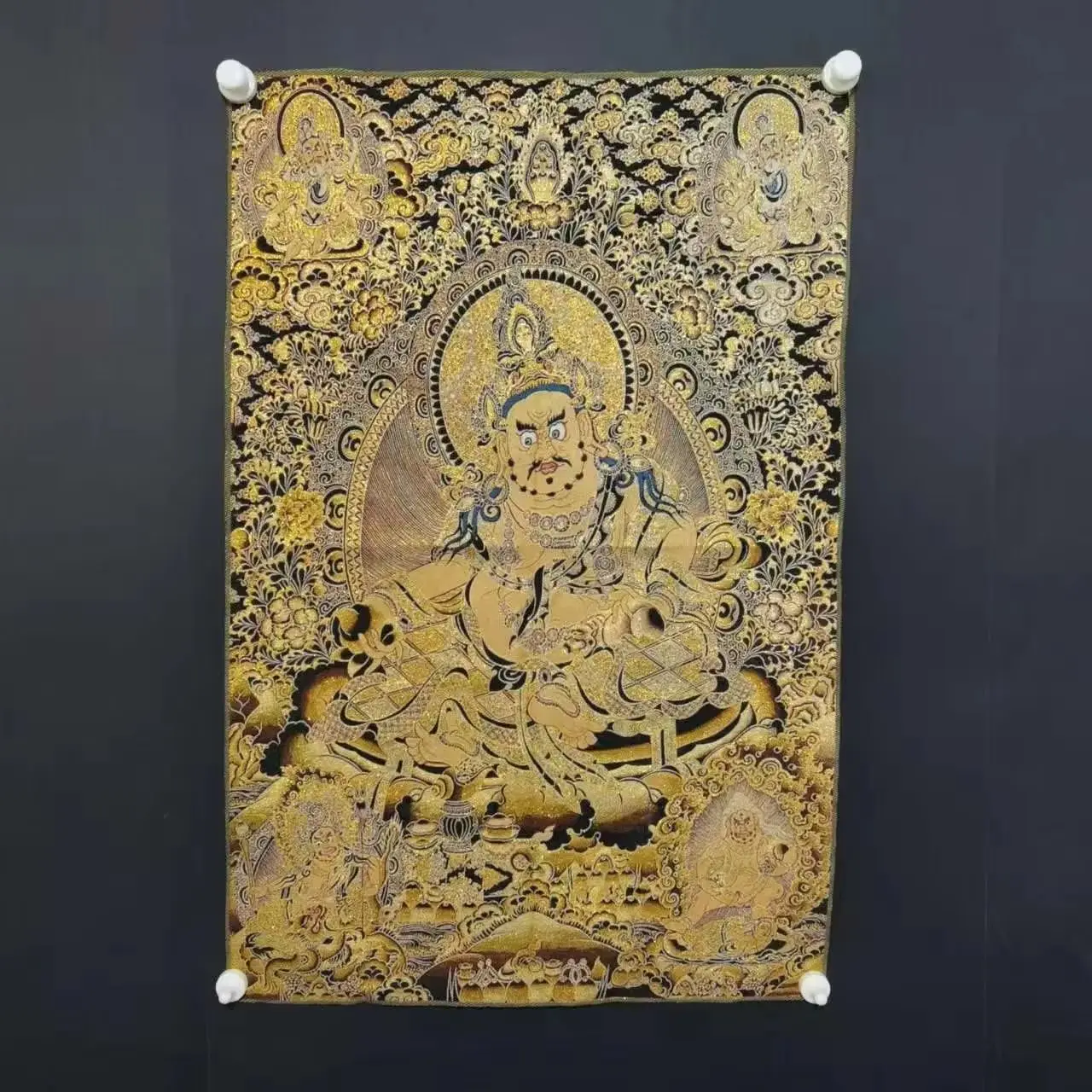 35"Thangka Embroidery Tibetan Buddhism Silk Embroidery brocade Nepal Yellow Jambhala Sitting Buddha Thangka hanging panel
35"Thangka Embroidery Tibetan Buddhism Silk Embroidery brocade Nepal Yellow Jambhala Sitting Buddha Thangka hanging panel