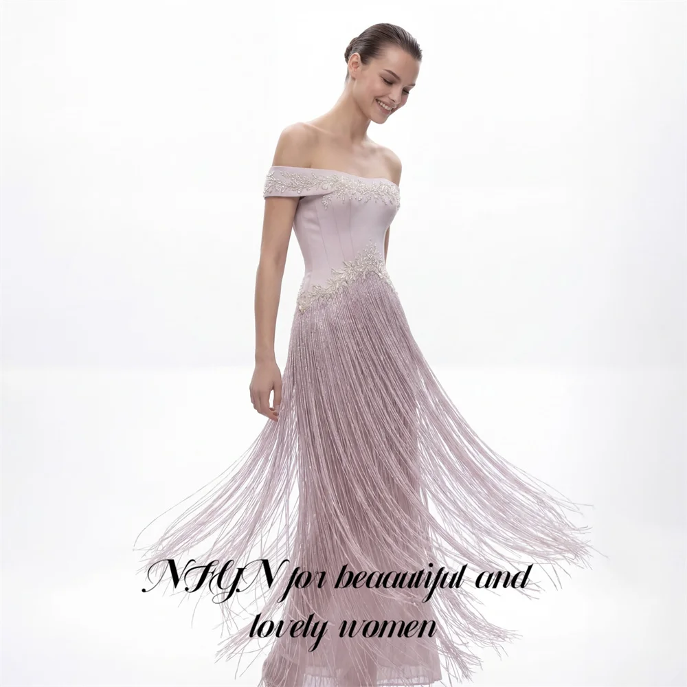 NFYN Blush Pink 프롬 드레 Off the Shoulder Short Sleeve Prom Gown Tassel Crystal Party Dresses for Formal Event Modest Customized
NFYN Blush Pink 프롬 드레 Off the Shoulder Short Sleeve Prom Gown Tassel Crystal Party Dresses for Formal Event Modest Customized