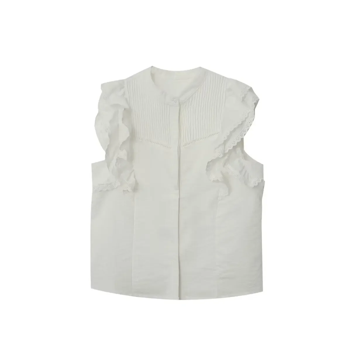 NICE Sweet Vertical Ruffle Layered Decoration Sleeveless Shirt New Summer 2025 ZR Women's Fashion Polyester Blend Crew Neck Top
NICE Sweet Vertical Ruffle Layered Decoration Sleeveless Shirt New Summer 2025 ZR Women's Fashion Polyester Blend Crew Neck Top