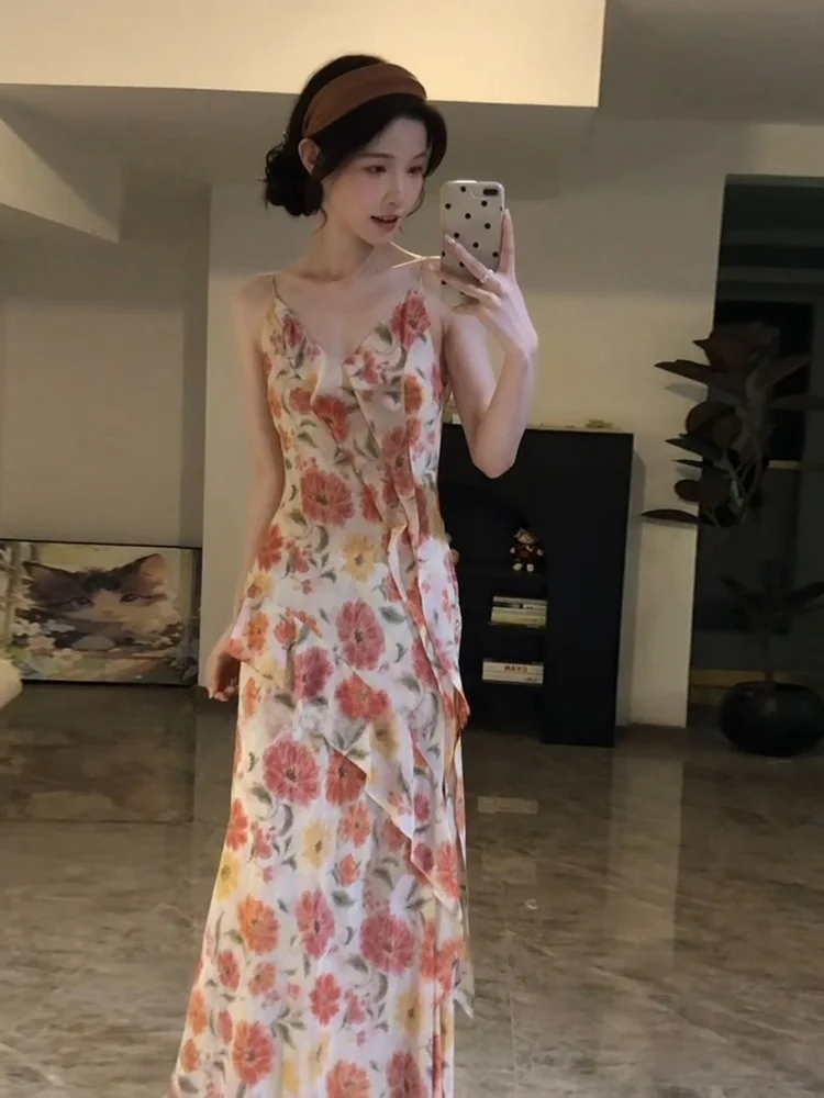 Uomosi STAZF7 Floral Print Halter Dress Women Summer Gauze Fish Tail Long Dress Casual Style plus Size Vacation Atmosphere
Uomosi STAZF7 Floral Print Halter Dress Women Summer Gauze Fish Tail Long Dress Casual Style plus Size Vacation Atmosphere