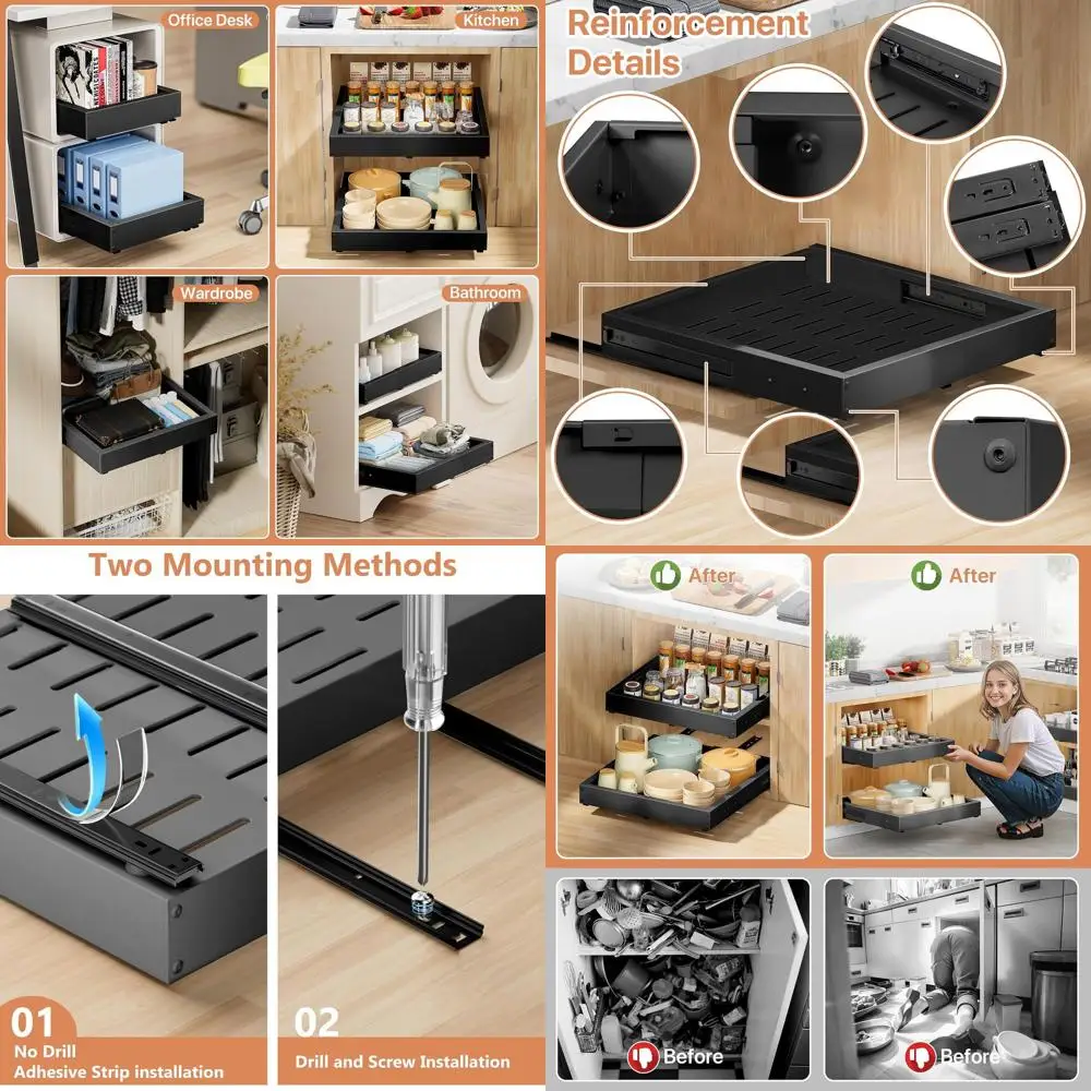 Выдвижной органайзер для кухонных шкафов, регулируемые направляющие, крепление без сверления на клейкой основе, подходит для размеров 12-19Ш x 17-23Г
Выдвижной органайзер для кухонных шкафов, регулируемые направляющие, крепление без сверления на клейкой основе, подходит для размеров 12-19Ш x 17-23Г