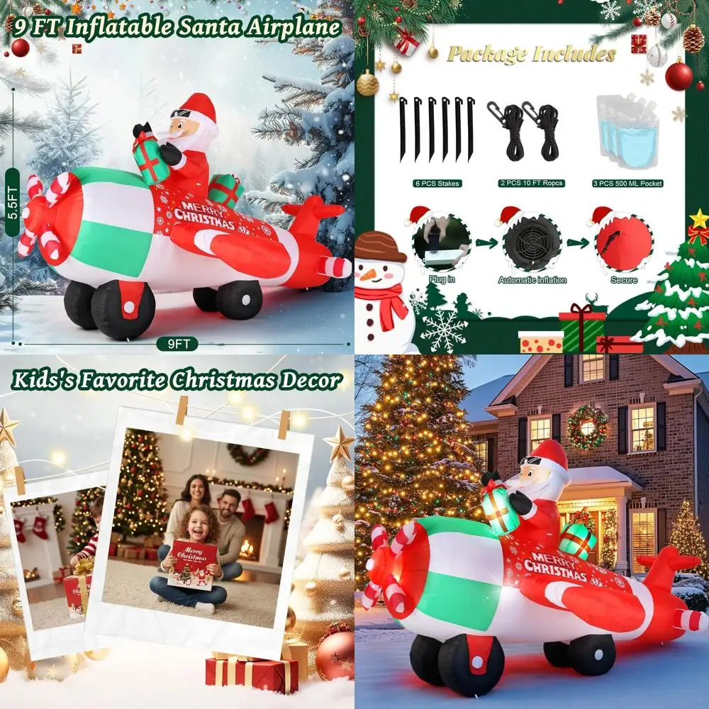 9-Foot Santa Airplane Inflatable Outdoor Christmas Decor with LED Lights, Flying Santa Claus on Helicopter for Lawn Party
9-Foot Santa Airplane Inflatable Outdoor Christmas Decor with LED Lights, Flying Santa Claus on Helicopter for Lawn Party