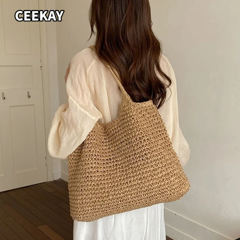 CEEKAY Two Tone Natural Straw Woven Oversized Shoulder Bag Hollow Knit Design Soft Long Hand Straps Casual Handbag for Ladies
CEEKAY Two Tone Natural Straw Woven Oversized Shoulder Bag Hollow Knit Design Soft Long Hand Straps Casual Handbag for Ladies