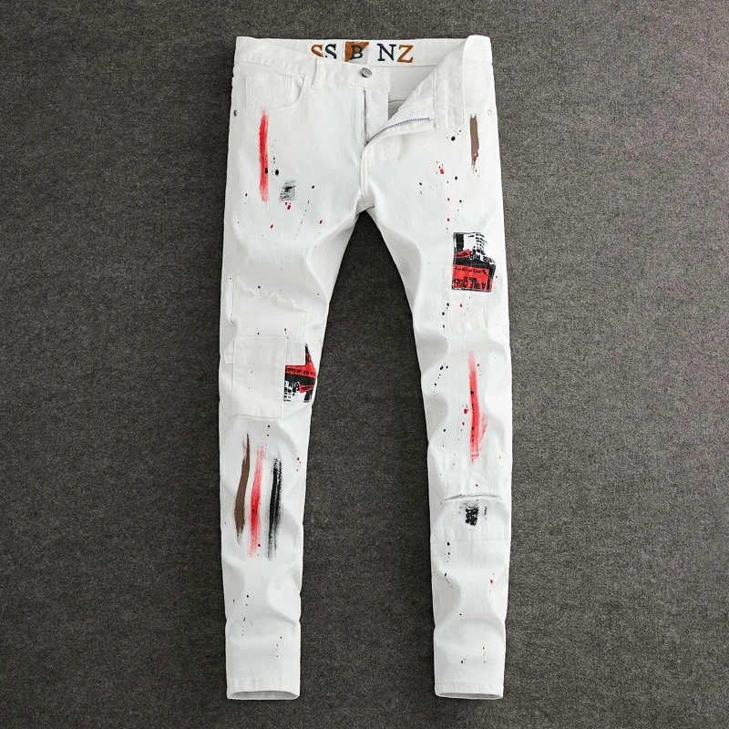 High Street Fashion Men Jeans White Stretch Slim Fit Patched Ripped Jeans Men Painted Designer Hip Hop Vintage Denim Pants
High Street Fashion Men Jeans White Stretch Slim Fit Patched Ripped Jeans Men Painted Designer Hip Hop Vintage Denim Pants