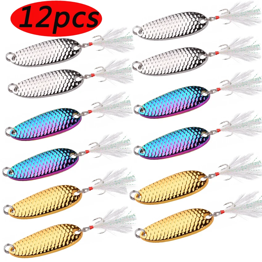 12pcs Colorful Gold Silver Metal Spoon 7.5g 10g 15g 20g Fishing Hard Bait Lure Scale Pattern Fishing Lure Pesca Bass Pike Trout
12pcs Colorful Gold Silver Metal Spoon 7.5g 10g 15g 20g Fishing Hard Bait Lure Scale Pattern Fishing Lure Pesca Bass Pike Trout