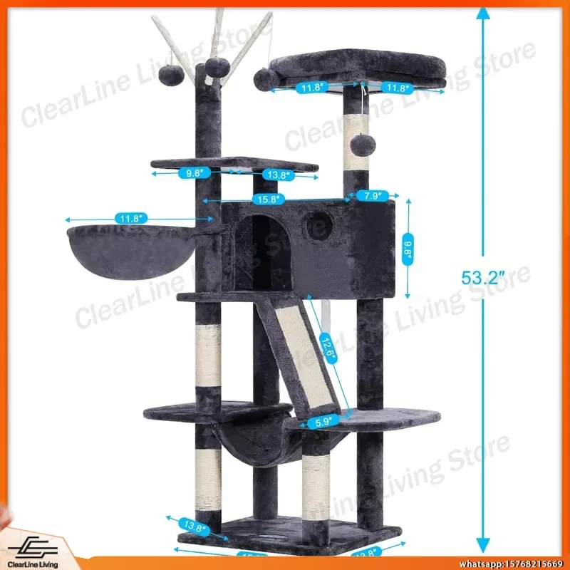 53 Inch Cat Tree with Padded Bed Cozy Condo Hammock Scratching Post for Indoor Cats Smoky Gray Pet Furniture Cat Activity
53 Inch Cat Tree with Padded Bed Cozy Condo Hammock Scratching Post for Indoor Cats Smoky Gray Pet Furniture Cat Activity