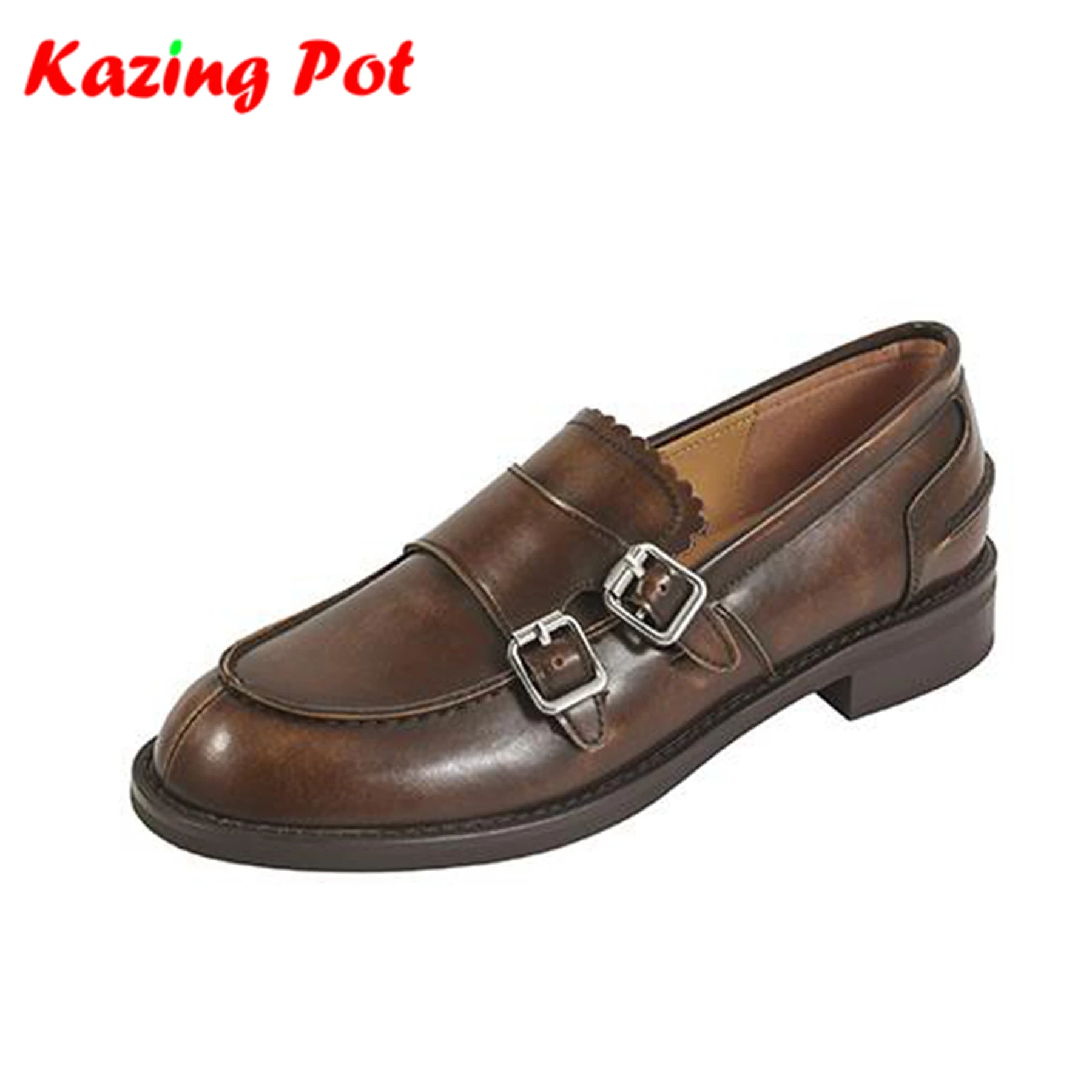 Krazing Pot Full Grain Leather Round Toe Low Heels Summer Shoes Retro Fashion Modern Metal Button Fashion Women Deep Mouth Pumps
Krazing Pot Full Grain Leather Round Toe Low Heels Summer Shoes Retro Fashion Modern Metal Button Fashion Women Deep Mouth Pumps