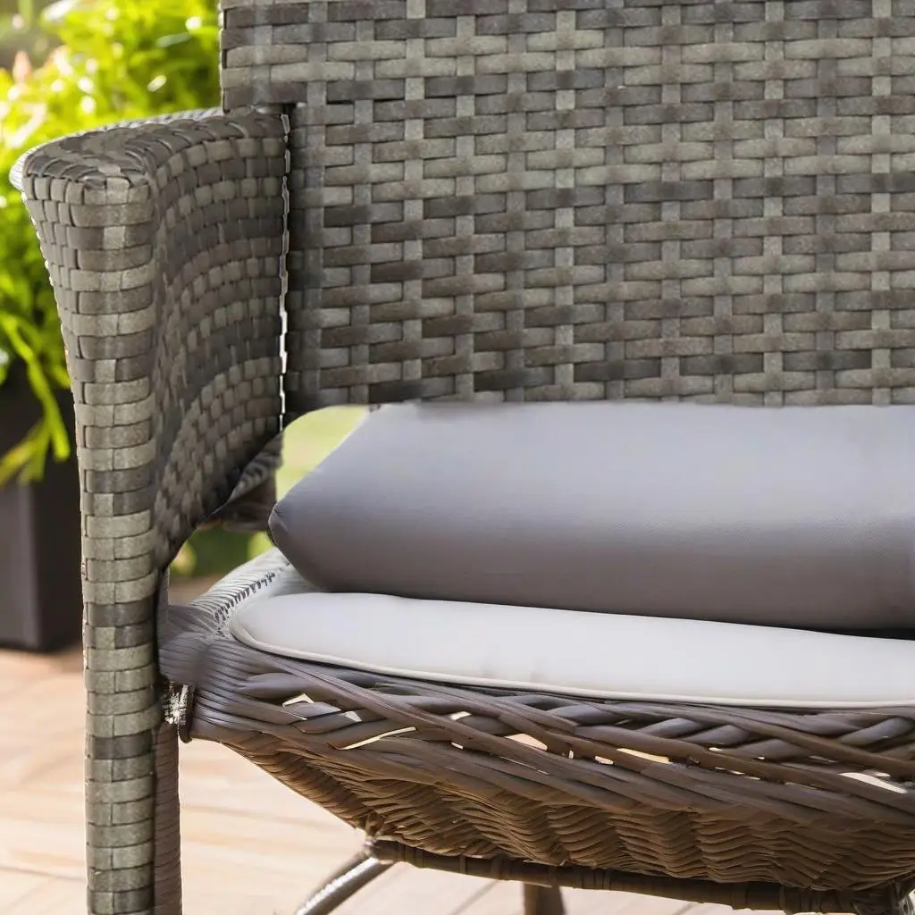3-Piece Gray Poly Rattan Patio Bistro Set with Cushions - Stylish Outdoor Furniture
3-Piece Gray Poly Rattan Patio Bistro Set with Cushions - Stylish Outdoor Furniture