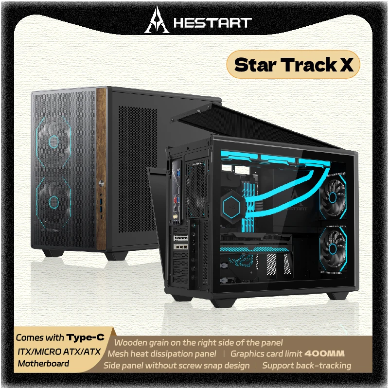 HESTART Star Track X стеклянная боковая прозрачная материнская плата TYPE-C ATX поддерживает 360/240 настольный компьютер с водяным охлаждением, игровой чехол для ПК 
HESTART Star Track X стеклянная боковая прозрачная материнская плата TYPE-C ATX поддерживает 360/240 настольный компьютер с водяным охлаждением, игровой чехол для ПК