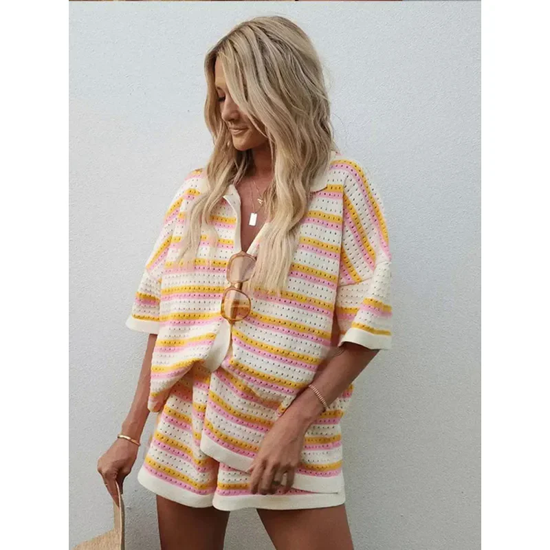 JINIA Summer Striped Knitted 2 Piece Short Sets Women 2024 Casual Single Breasted Lapel Cardigan Short Sets Ladies Boho Outfits
JINIA Summer Striped Knitted 2 Piece Short Sets Women 2024 Casual Single Breasted Lapel Cardigan Short Sets Ladies Boho Outfits