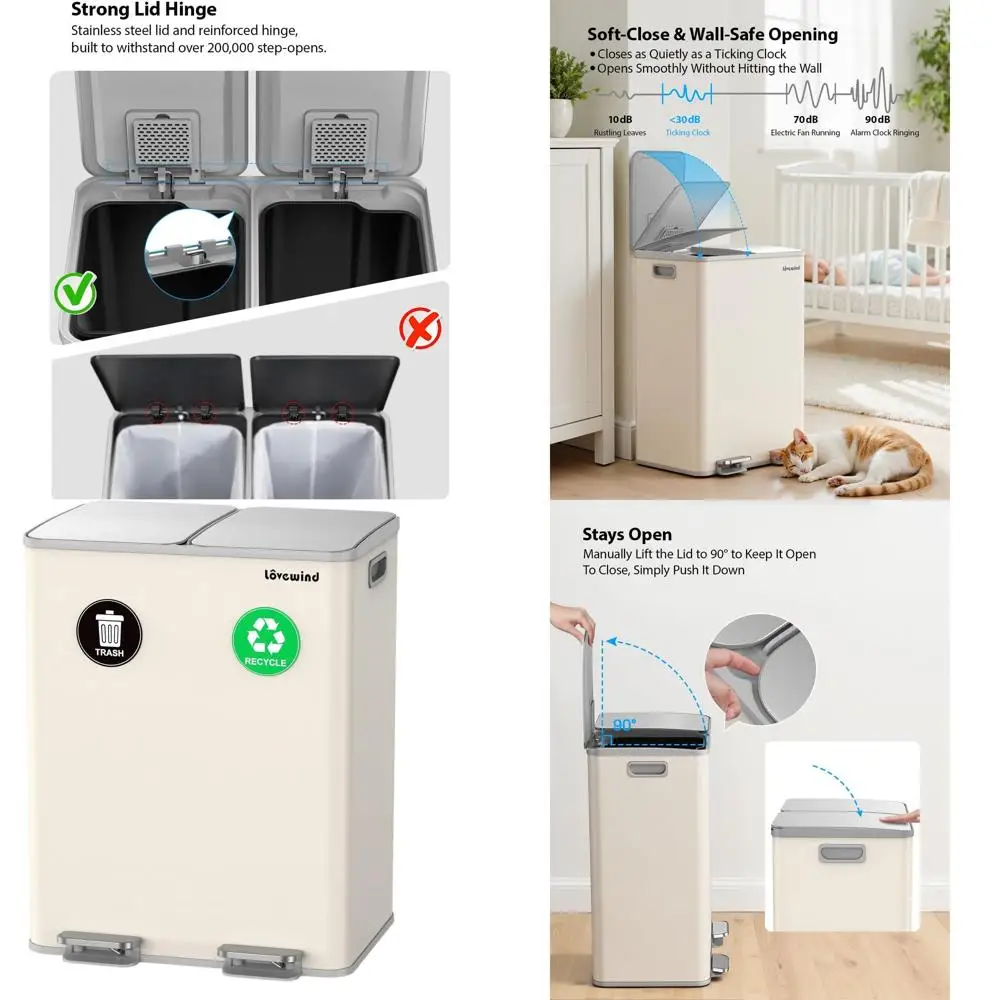 8 Gallon Dual Stainless Steel Kitchen Trash & Recycle Bins with Step-On Lid, Apricot
8 Gallon Dual Stainless Steel Kitchen Trash & Recycle Bins with Step-On Lid, Apricot