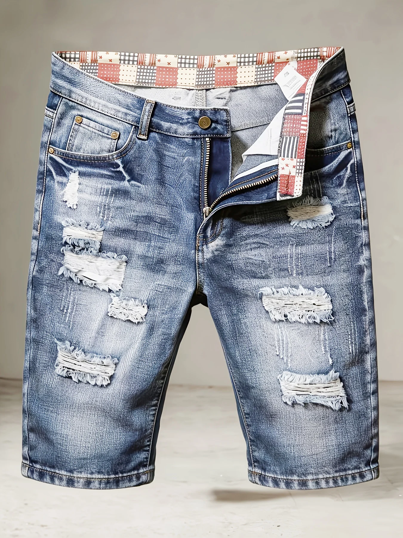 Men's Casual Spring/Summer Denim Shorts - Distressed Denim Shorts with Frayed Edges and Patchwork Details, Fashionable Street-St
Men's Casual Spring/Summer Denim Shorts - Distressed Denim Shorts with Frayed Edges and Patchwork Details, Fashionable Street-St