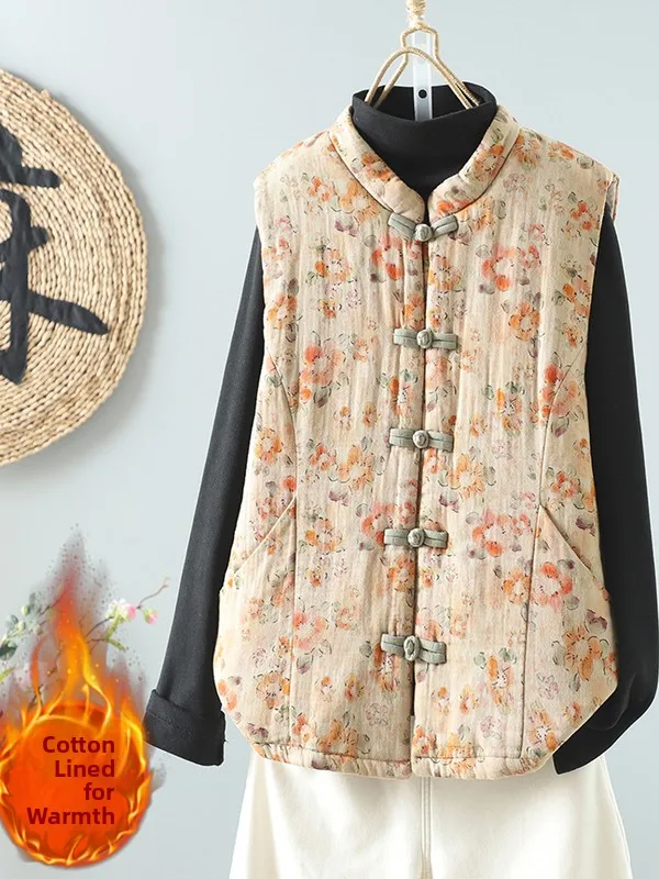Warmth Cotton Women's Jaet with Big kets Floral Print Stand Collar Vest Outerwear Korean Sle Commute Faion
Warmth Cotton Women's Jaet with Big kets Floral Print Stand Collar Vest Outerwear Korean Sle Commute Faion