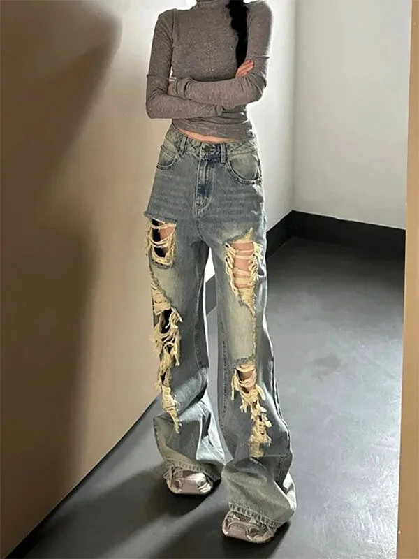 American High Street Style Wide Leg Denim Jeans Women Summer New Loose Slimming Drapey Long Pants Casual High Waist Torn
American High Street Style Wide Leg Denim Jeans Women Summer New Loose Slimming Drapey Long Pants Casual High Waist Torn