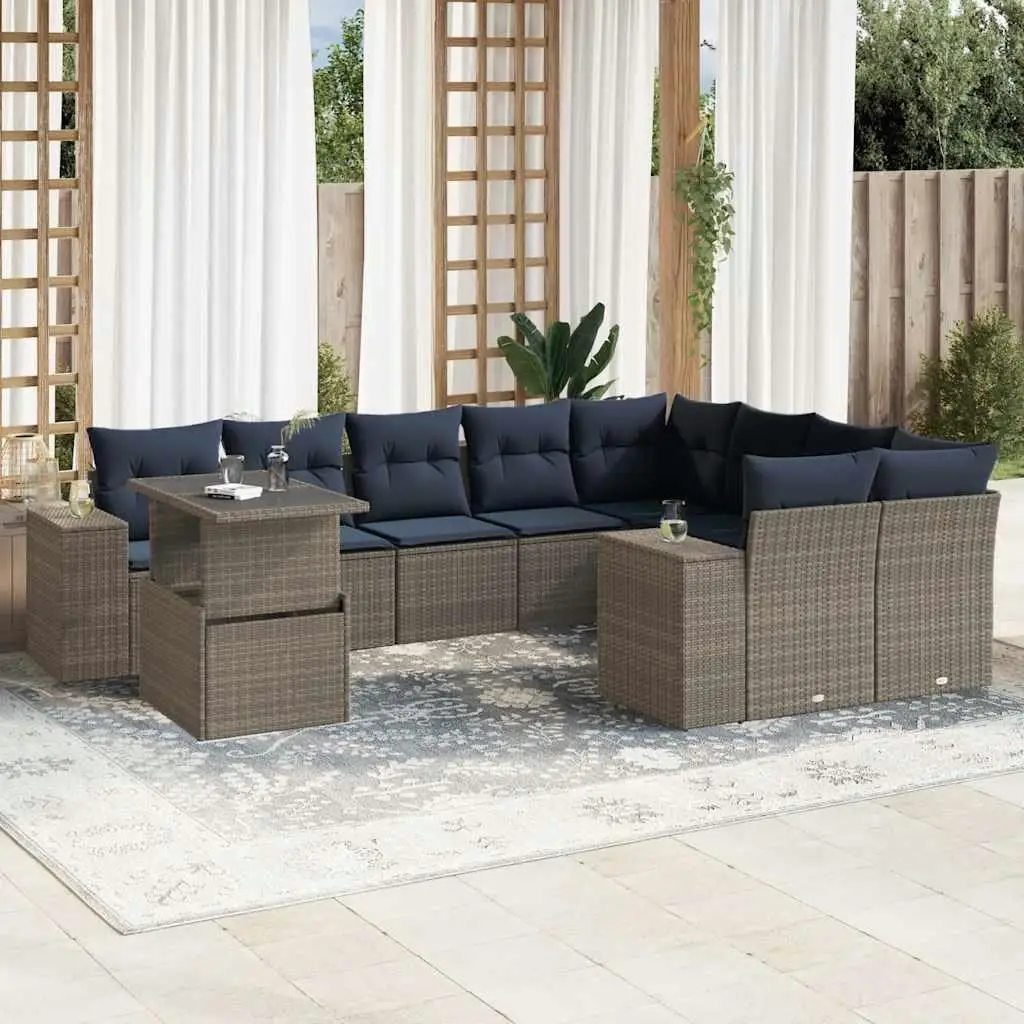 10 Piece Outdoor Patio Sofa Set Gray Poly Rattan Wicker Furniture with Cushions for Garden Balcony Poolside
10 Piece Outdoor Patio Sofa Set Gray Poly Rattan Wicker Furniture with Cushions for Garden Balcony Poolside