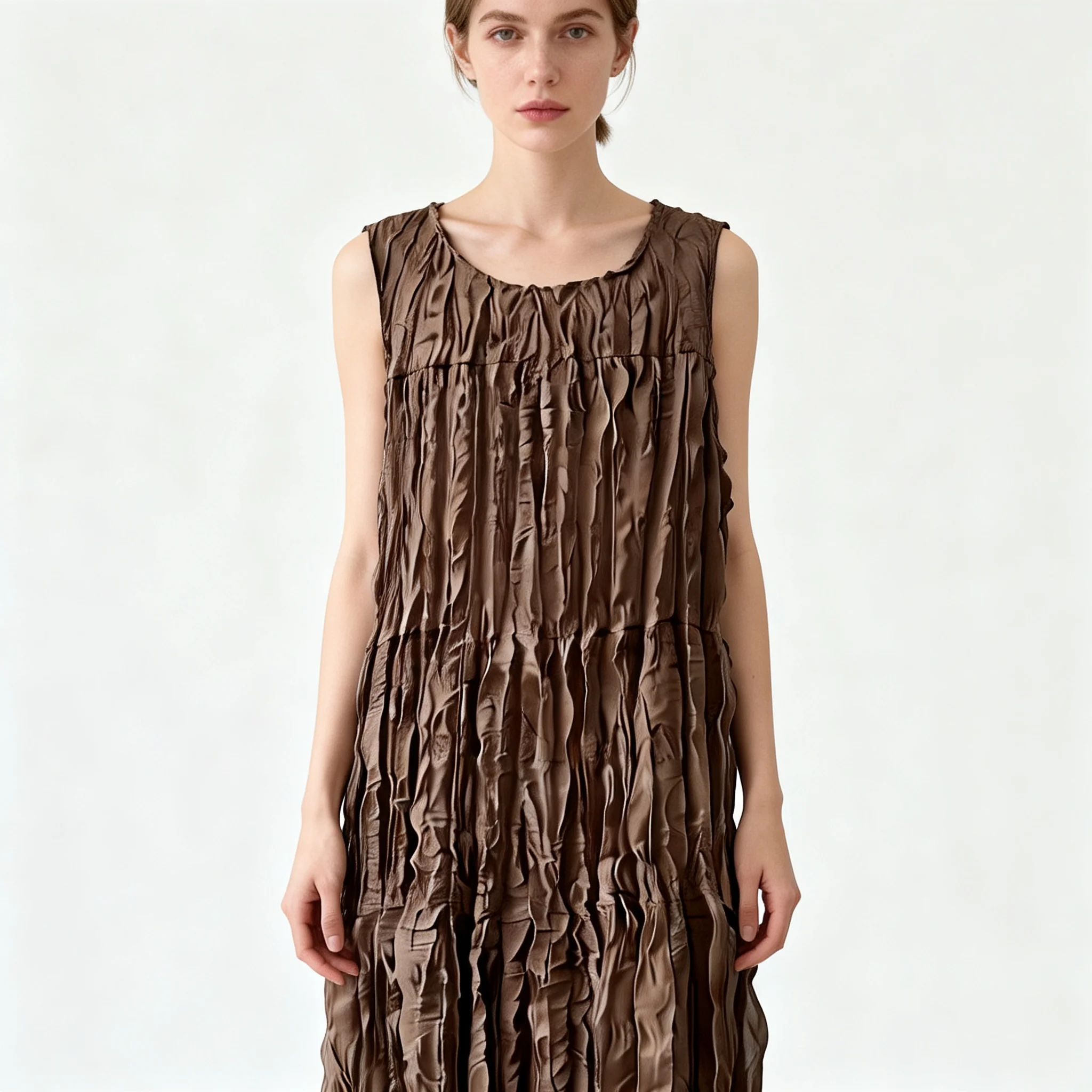 Miyake Pleated Women's Casual Dresses 2026 New Japanese Design Simple Solid Color Round Neck Sleeveless Loose Elegant Cake Dress
Miyake Pleated Women's Casual Dresses 2026 New Japanese Design Simple Solid Color Round Neck Sleeveless Loose Elegant Cake Dress