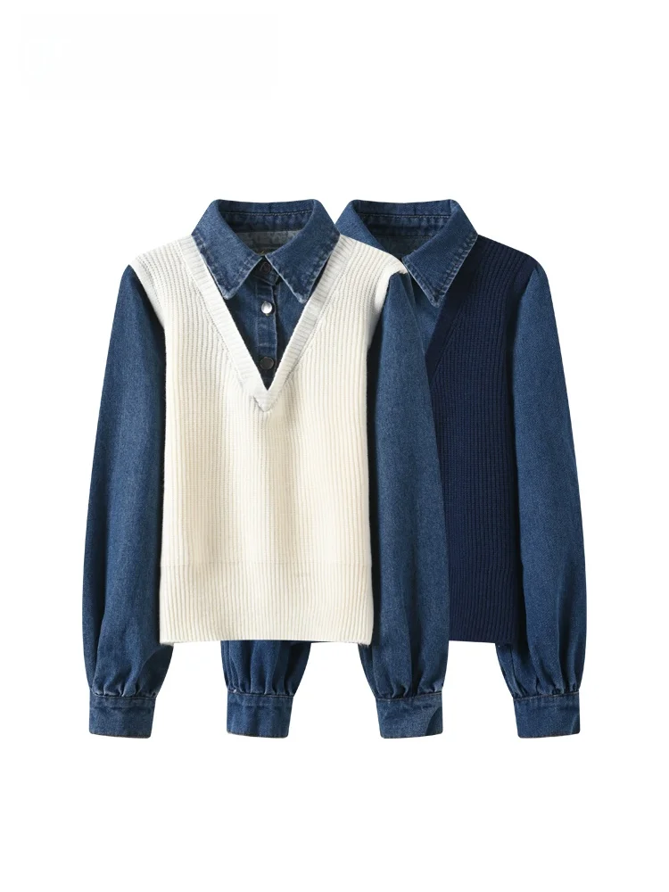 plus Size Denim Long Sve irt Women's Autumn Winter New Sle College Sle Faion Top CaraCLUB Big Size Fake Two-Piece
plus Size Denim Long Sve irt Women's Autumn Winter New Sle College Sle Faion Top CaraCLUB Big Size Fake Two-Piece