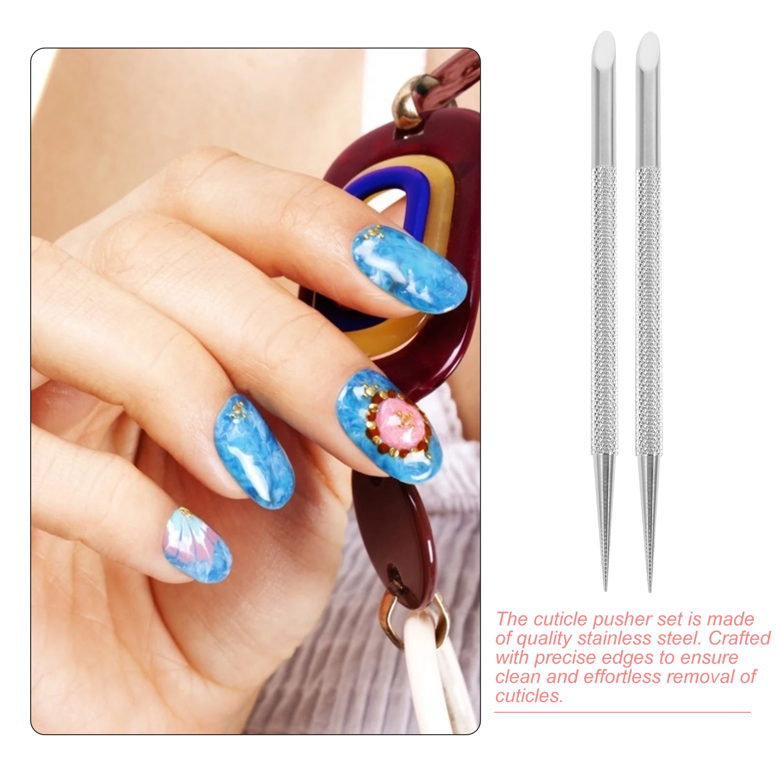 2pcs Tools Stainless Steel Cuticle Pusher Ergonomic Handle Manicure Nail Scraper Tool for Nail Clean
2pcs Tools Stainless Steel Cuticle Pusher Ergonomic Handle Manicure Nail Scraper Tool for Nail Clean