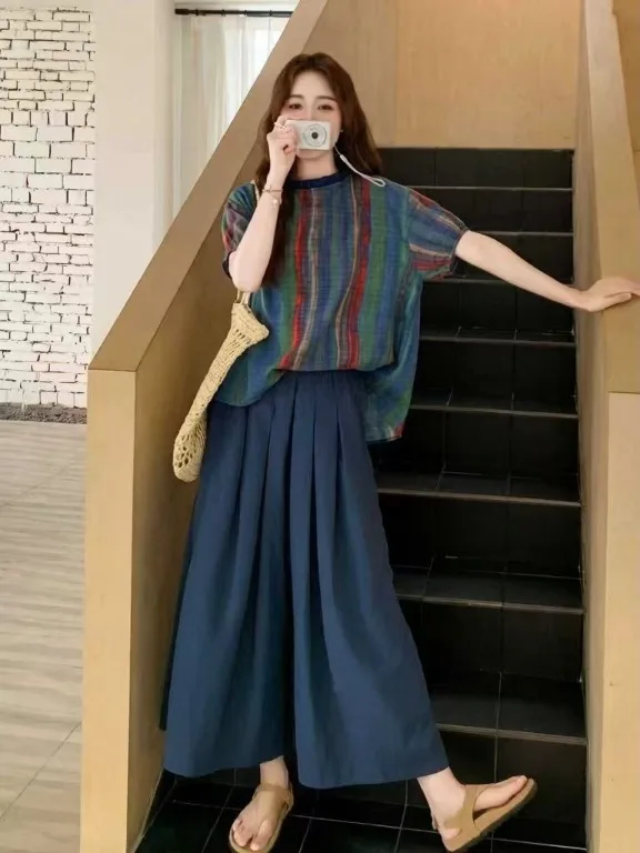 Slimming Effect Summer 2026 Women's Fashion Set with Lace Collar Striped Short Sleeve Loose Wide Leg Pants Two Piece Suit
Slimming Effect Summer 2026 Women's Fashion Set with Lace Collar Striped Short Sleeve Loose Wide Leg Pants Two Piece Suit