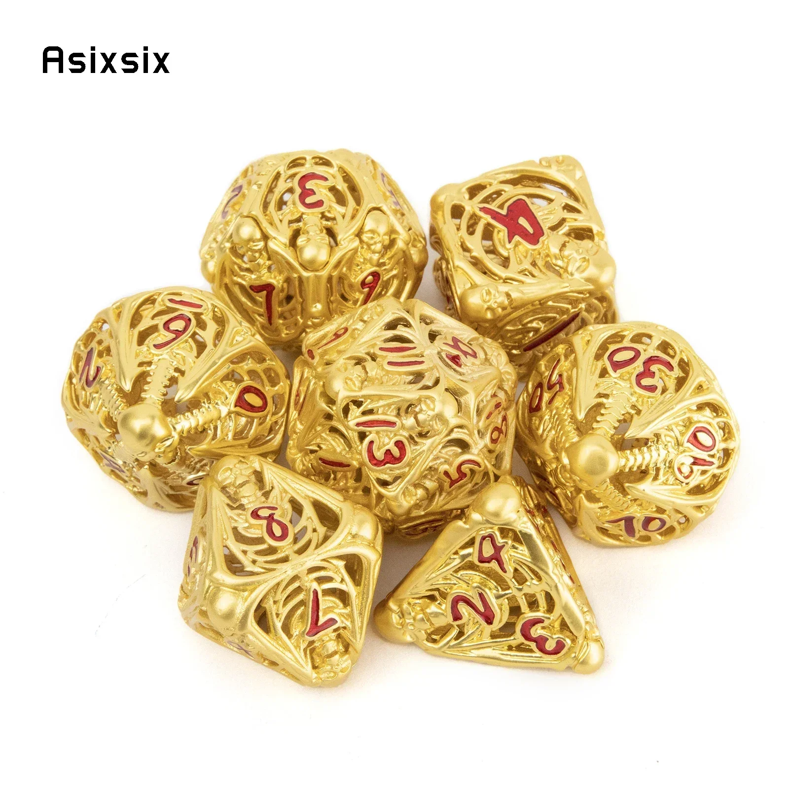 7 Pcs Golden Red Skull Metal Dice Hollow Metal Polyhedral Dice Set Suitable For Role-Playing Dice PropBoard Game Gift
7 Pcs Golden Red Skull Metal Dice Hollow Metal Polyhedral Dice Set Suitable For Role-Playing Dice PropBoard Game Gift