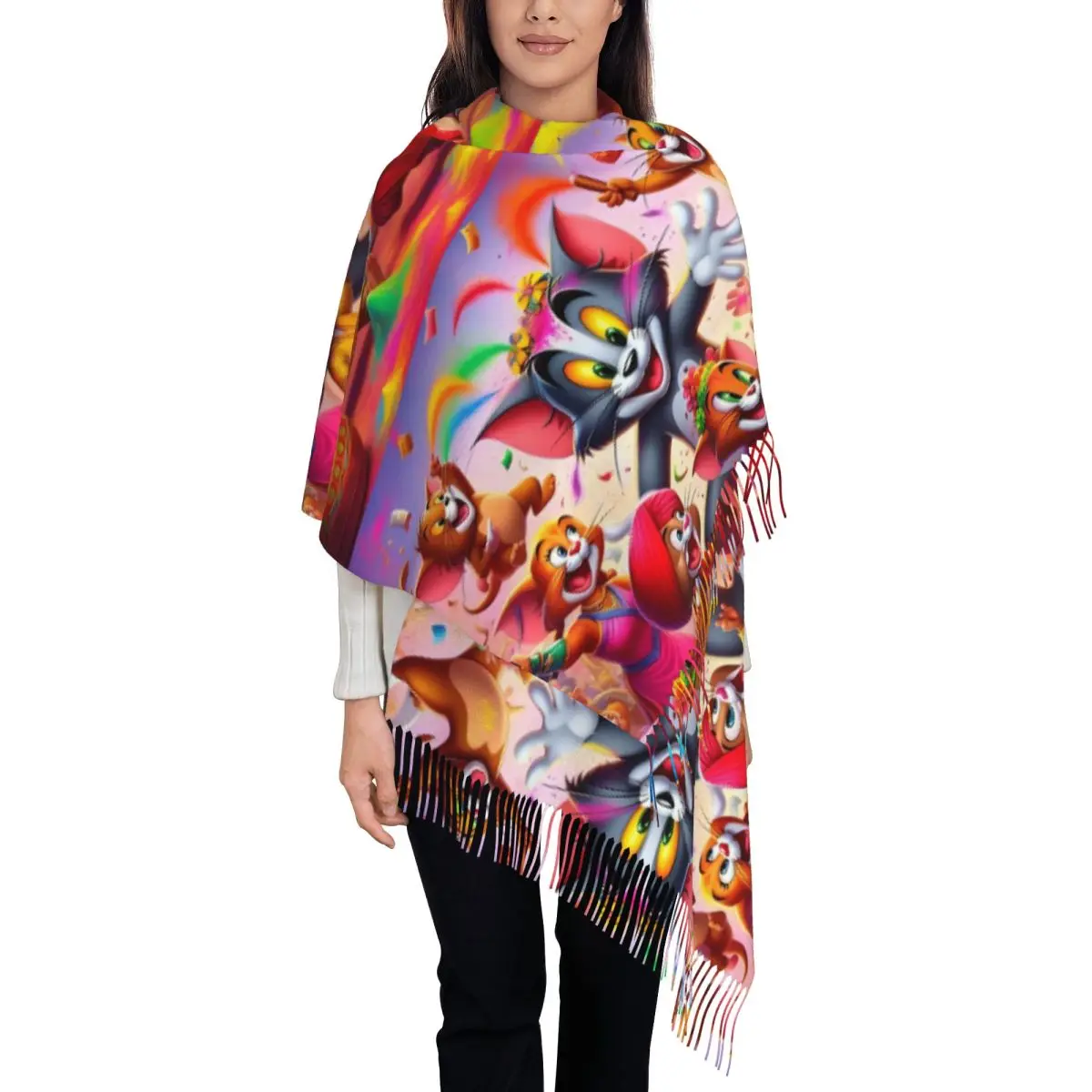 Custom Fashion Tom And Jerry Enjoy Holi Kawaii Tassel Scarf Women Winter Fall Warm Shawls Wraps Female Cartoon Anime Scarves
Custom Fashion Tom And Jerry Enjoy Holi Kawaii Tassel Scarf Women Winter Fall Warm Shawls Wraps Female Cartoon Anime Scarves