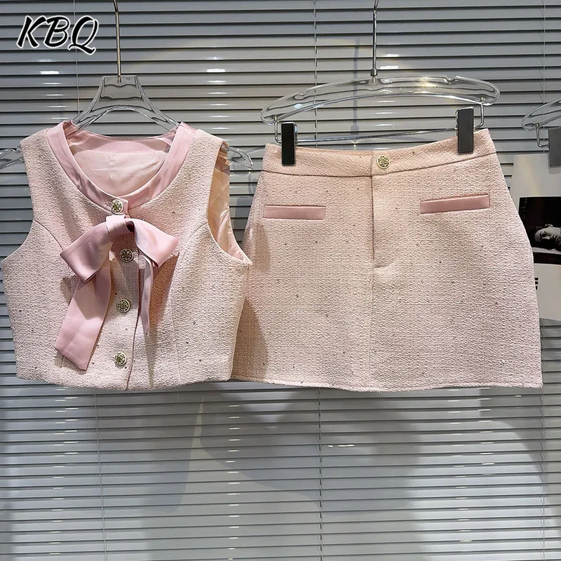 KBQ Solid Minimalist Two Piece Sets for Women Round Neck Sleeveless Spliced Button Tops High Waist A Line Skirt Female Fashion
KBQ Solid Minimalist Two Piece Sets for Women Round Neck Sleeveless Spliced Button Tops High Waist A Line Skirt Female Fashion