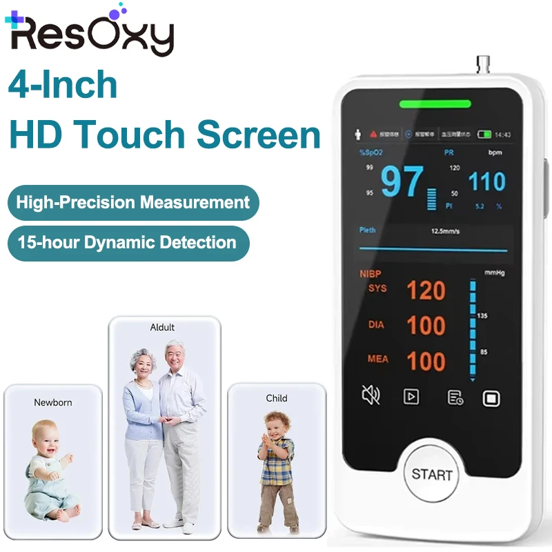 Пульсоксиметр Resoxy 4 дюйма, портативный, для взрослых и детей, медицинский монитор артериального давления, мультипараметрический монитор пациента для измерения SpO2 и NIBP
Пульсоксиметр Resoxy 4 дюйма, портативный, для взрослых и детей, медицинский монитор артериального давления, мультипараметрический монитор пациента для измерения SpO2 и NIBP