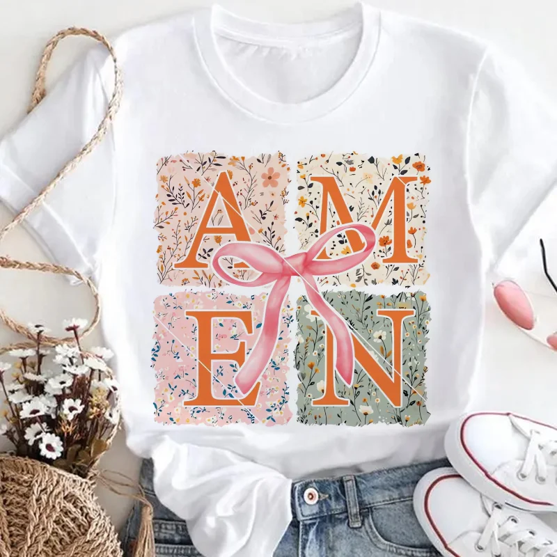 Amen Floral Pattern Women's T-Shirt Cute Short Sleeved Lady's Casual O-Neck Fashionable Summer Trendy Women's Graphic Basic Tee
Amen Floral Pattern Women's T-Shirt Cute Short Sleeved Lady's Casual O-Neck Fashionable Summer Trendy Women's Graphic Basic Tee